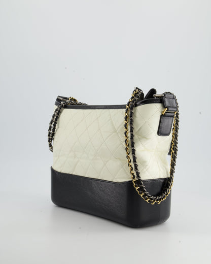 *FIRE PRICE* Chanel White and Black Medium Gabrielle Bag in Aged Calfskin Leather with Mixed Hardware