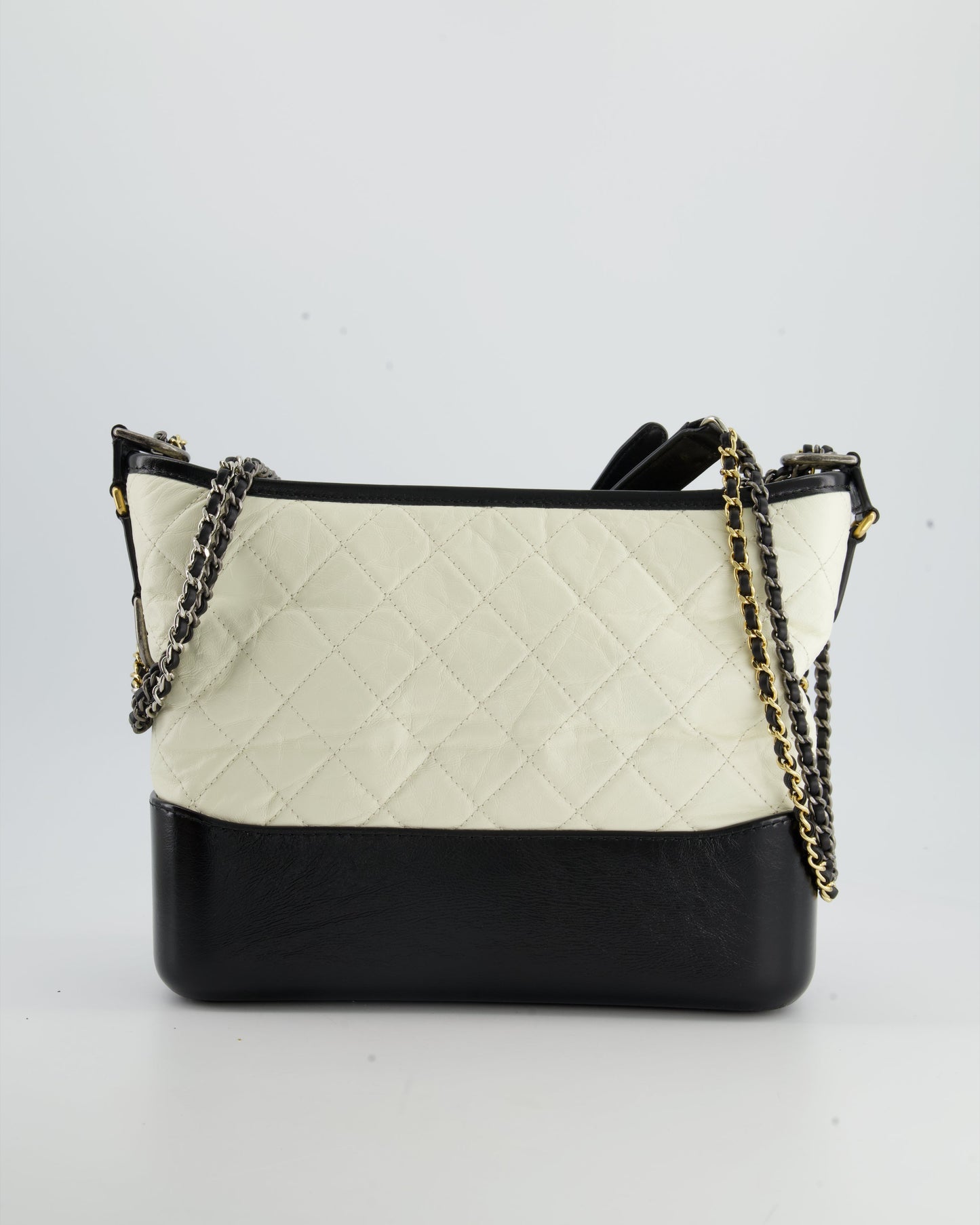 *FIRE PRICE* Chanel White and Black Medium Gabrielle Bag in Aged Calfskin Leather with Mixed Hardware