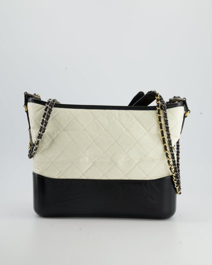 *FIRE PRICE* Chanel White and Black Medium Gabrielle Bag in Aged Calfskin Leather with Mixed Hardware