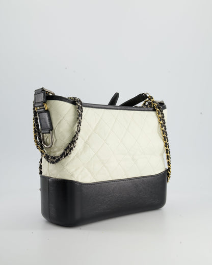 *FIRE PRICE* Chanel White and Black Medium Gabrielle Bag in Aged Calfskin Leather with Mixed Hardware