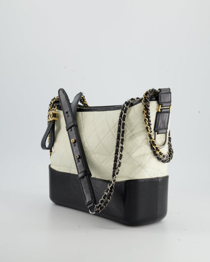 *FIRE PRICE* Chanel White and Black Medium Gabrielle Bag in Aged Calfskin Leather with Mixed Hardware