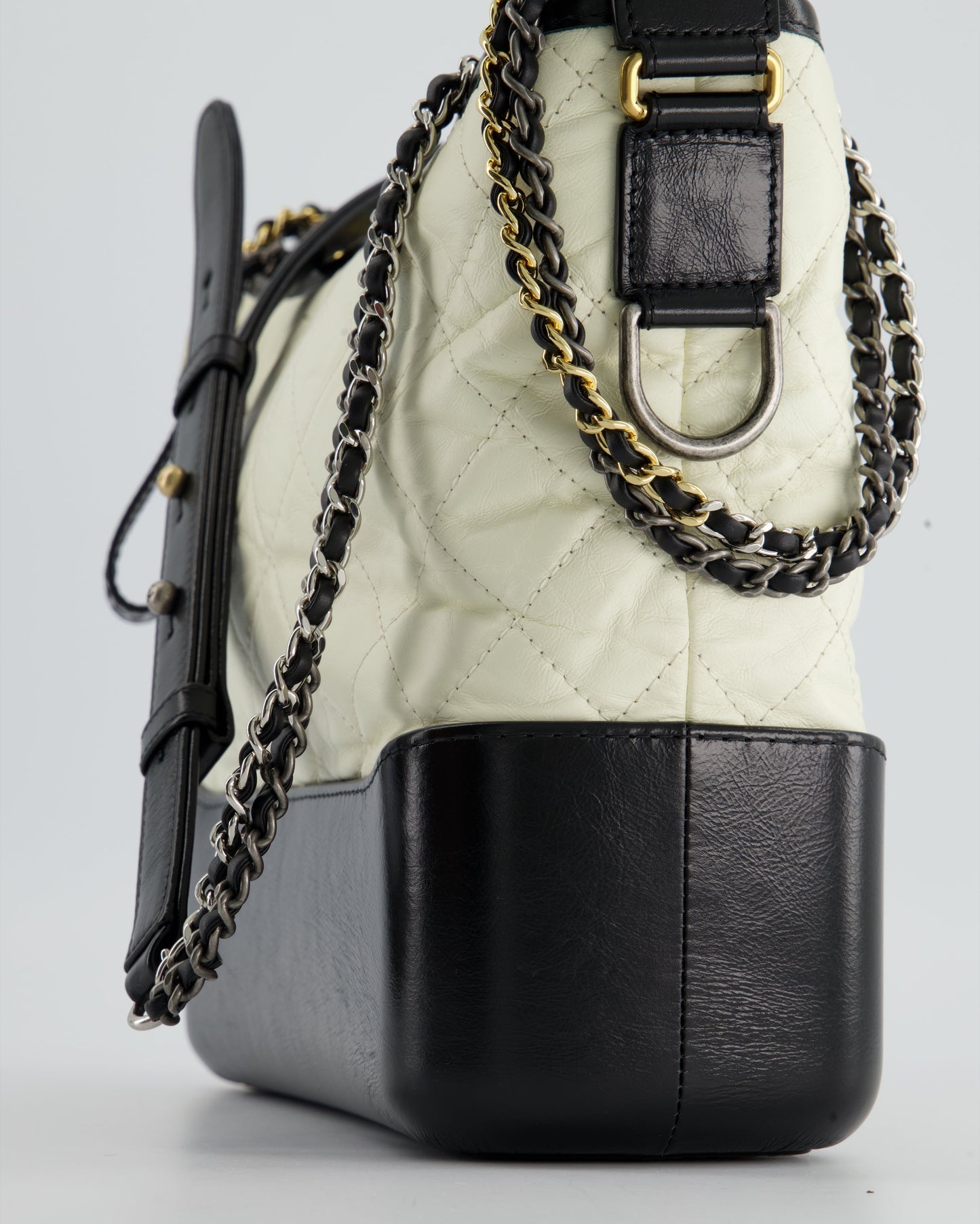 *FIRE PRICE* Chanel White and Black Medium Gabrielle Bag in Aged Calfskin Leather with Mixed Hardware