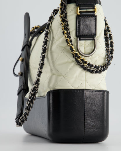 *FIRE PRICE* Chanel White and Black Medium Gabrielle Bag in Aged Calfskin Leather with Mixed Hardware