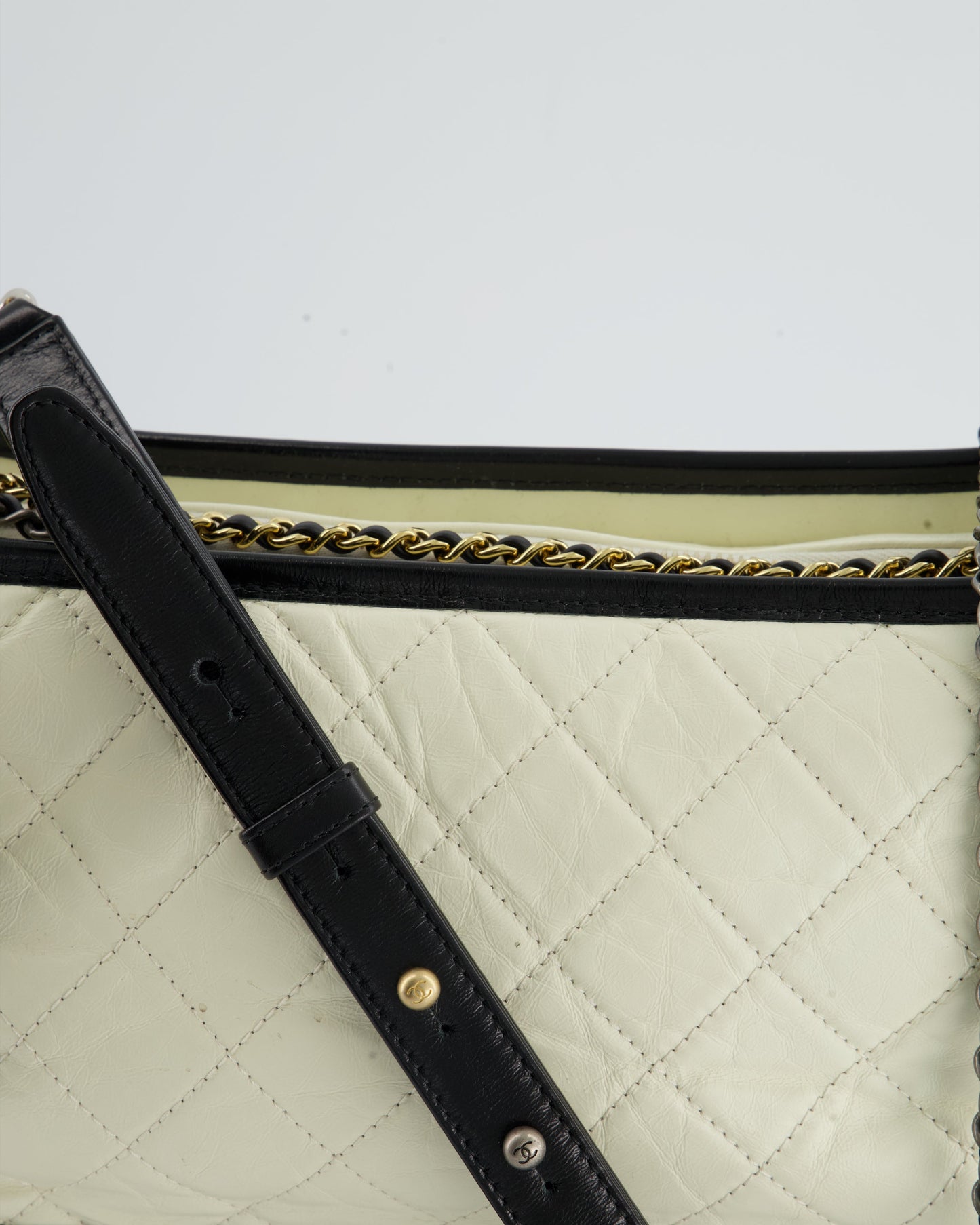 *FIRE PRICE* Chanel White and Black Medium Gabrielle Bag in Aged Calfskin Leather with Mixed Hardware