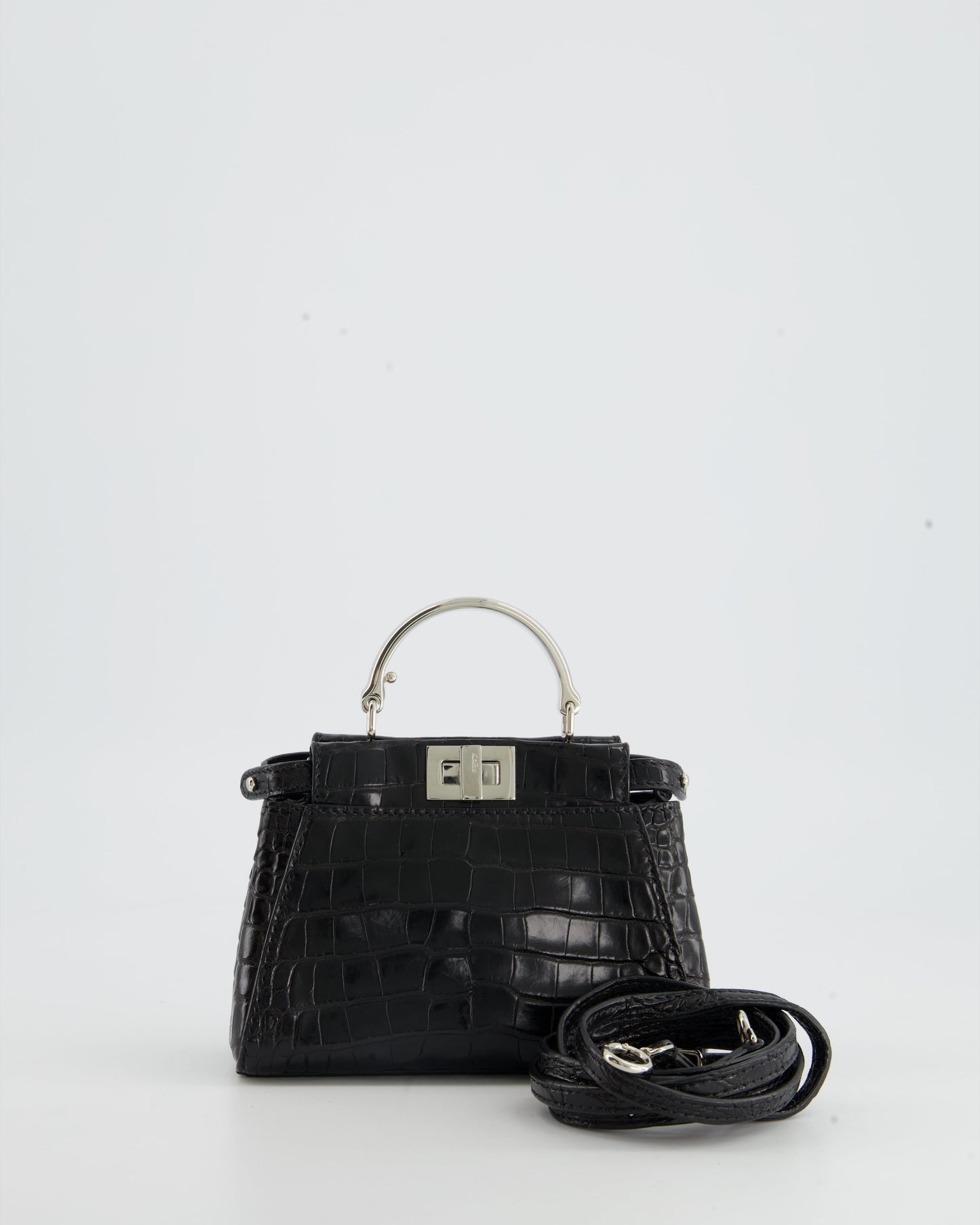 *FIRE PRICE* Fendi Black Exotic Micro Mini Peekaboo Bag with Silver Hardware