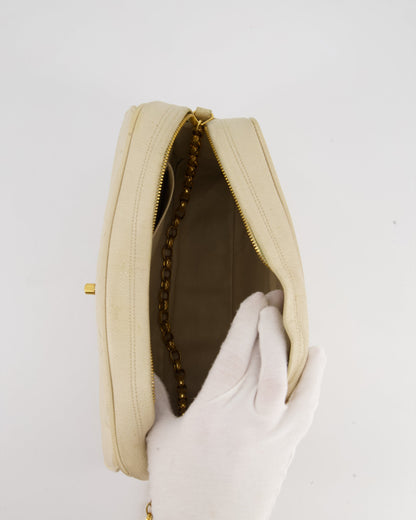 Chanel Vintage Beige Camera Flap Bag in Caviar Leather with Gold Hardware