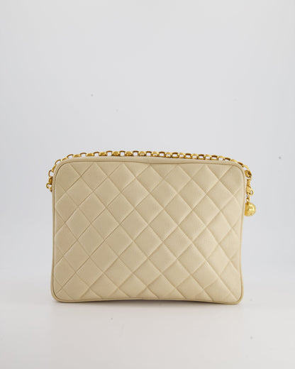 Chanel Vintage Beige Camera Flap Bag in Caviar Leather with Gold Hardware