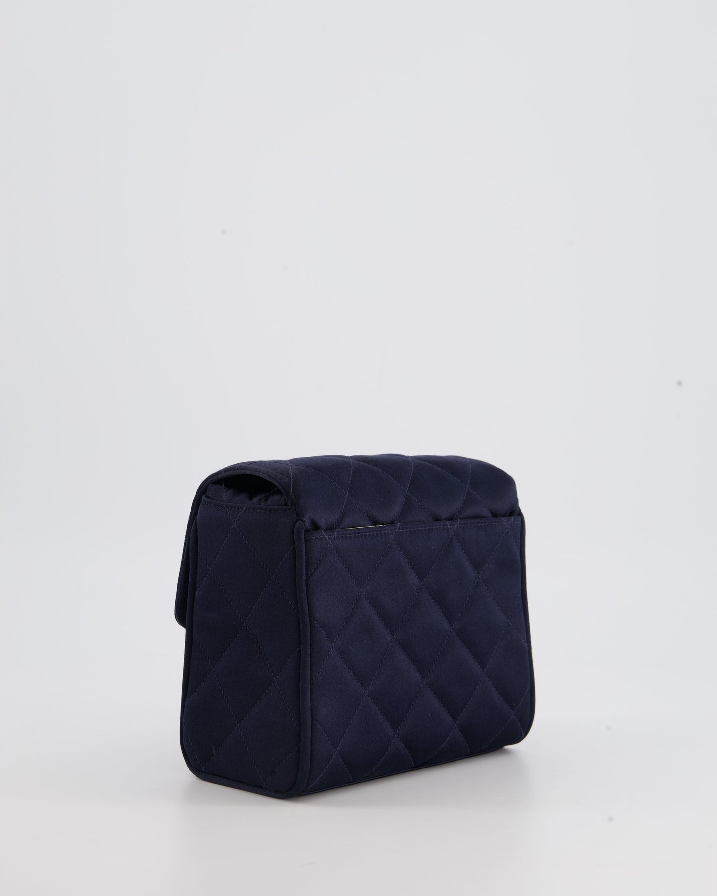 Chanel Navy Vintage Silk Diamond Quilted Shoulder Bag with CC Logo