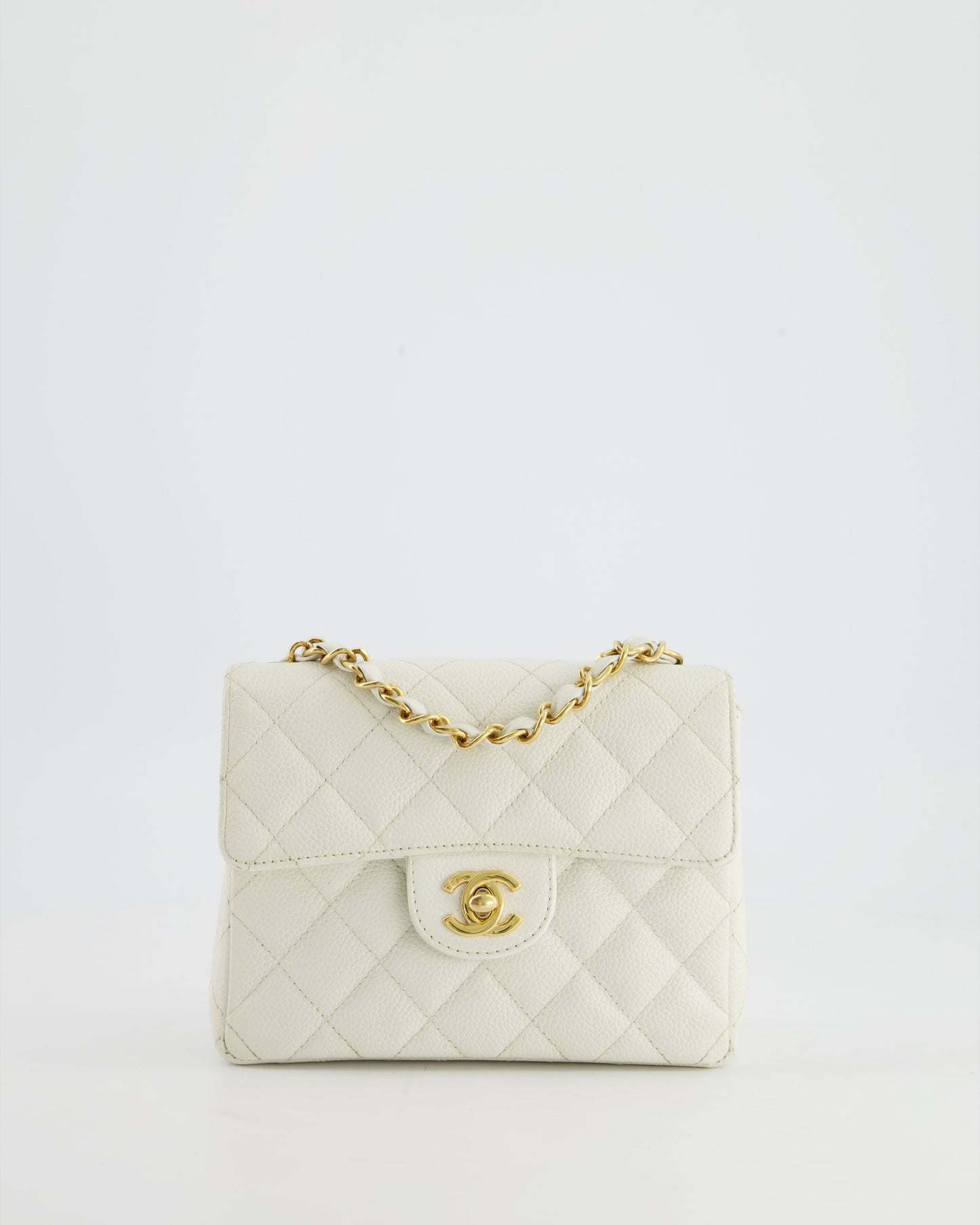 *RARE* Chanel Vintage White Caviar Mini Square Flap Bag with 24K Gold Hardware