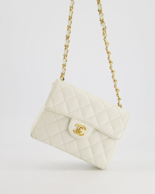 *RARE* Chanel Vintage White Caviar Mini Square Flap Bag with 24K Gold Hardware