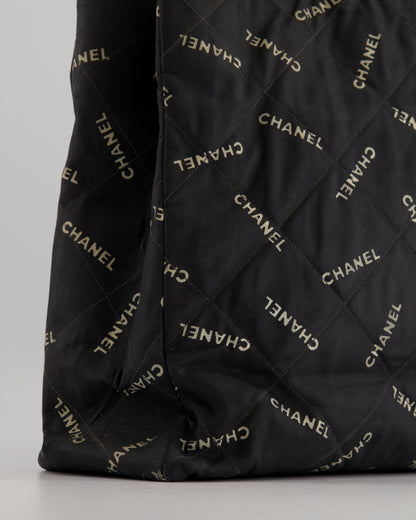 *RARE* Chanel Vintage Black Bag in Quilted Canvas Logo Print with Gold Hardware
