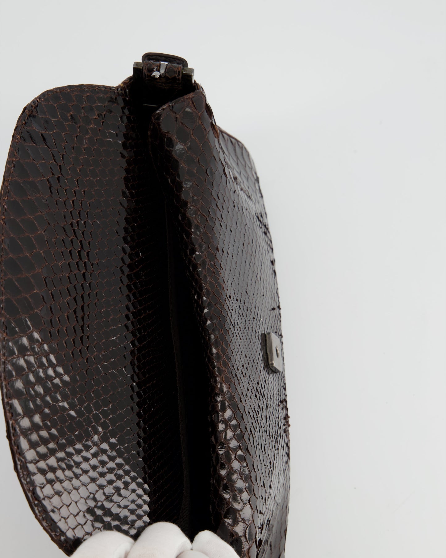 Fendi Vintage Brown Python Baguette Bag with Gun-Metal Hardware