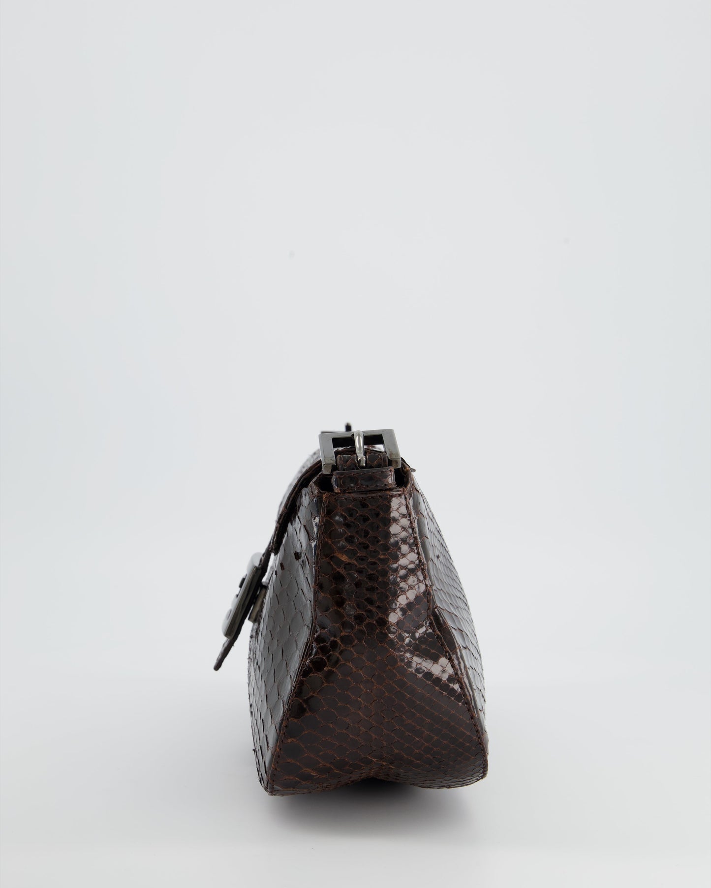 Fendi Vintage Brown Python Baguette Bag with Gun-Metal Hardware