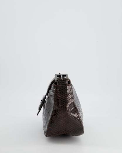 Fendi Vintage Brown Python Baguette Bag with Gun-Metal Hardware