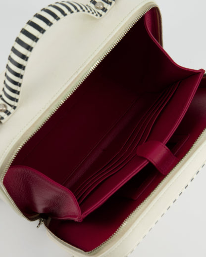 *HOT* Chanel White Caviar Vanity Case with Zebra Motif CC Logo and Silver Hardware