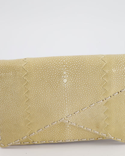 Bottega Veneta Beige Stingray Envelope Double Flap Clutch Bag