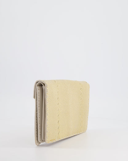 Bottega Veneta Beige Stingray Envelope Double Flap Clutch Bag