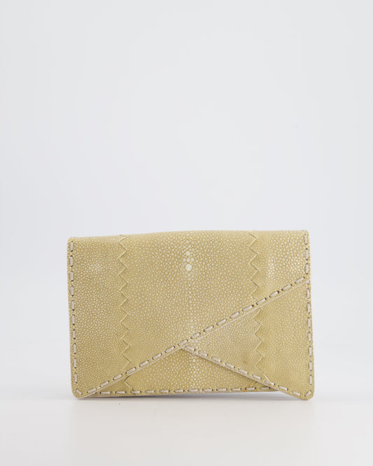 Bottega Veneta Beige Stingray Envelope Double Flap Clutch Bag