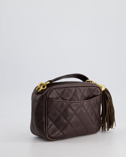Chanel Vintage Chocolate Brown Small Camera Bag in Caviar Leather with Gold Hardware