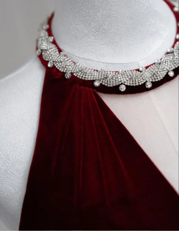 Modest Mermaid Scoop Neckline Burgundy Velvet Long Party Dress Prom Dress P2333