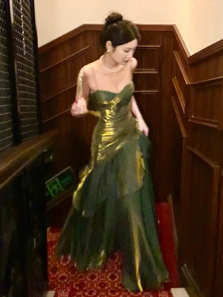 Burgundy/Green Chic Sweet Long Ruffled Ball Gown Evening Dress Party Dress gh4318