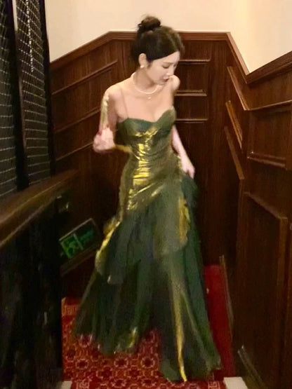 Burgundy/Green Chic Sweet Long Ruffled Ball Gown Evening Dress Party Dress gh4318