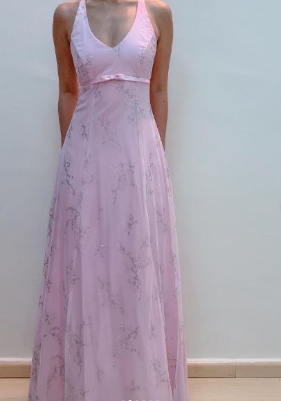 Chic A line V Neckline Pink Chiffon Evening Dress Long Prom Dresses P2363