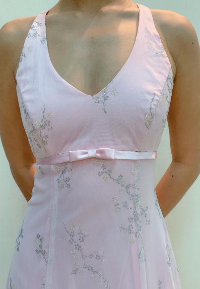 Chic A line V Neckline Pink Chiffon Evening Dress Long Prom Dresses P2363