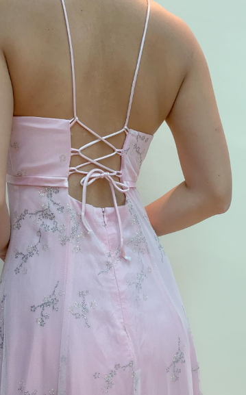 Chic A line V Neckline Pink Chiffon Evening Dress Long Prom Dresses P2363