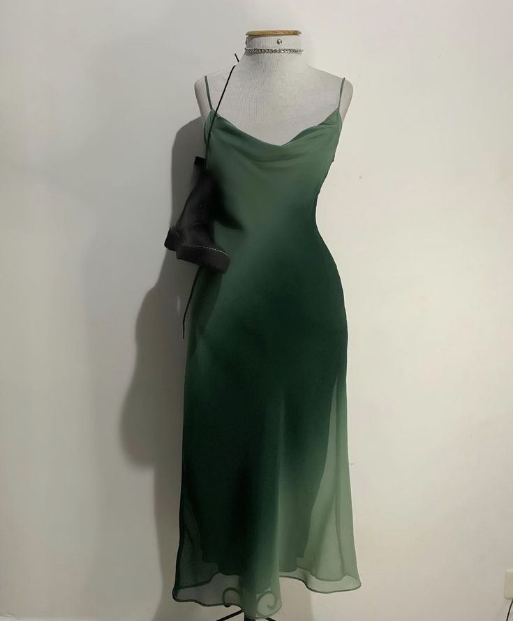 Chic A Line Spaghetti Straps Green Chiffon Evening Dress Prom Dresses P2375