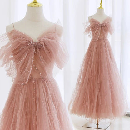 Sexy Ball Gown Spaghetti Straps Pink Tulle Evening Dress Prom Dresses P2394