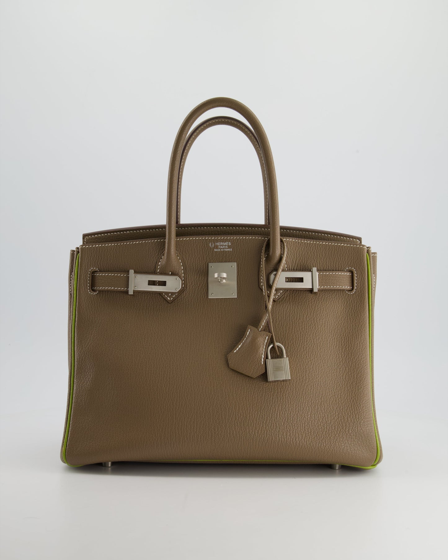 Hermès HSS Birkin Bag 30cm in Etoupe/ Vert Anis Chèvre and Brushed Palladium Hardware