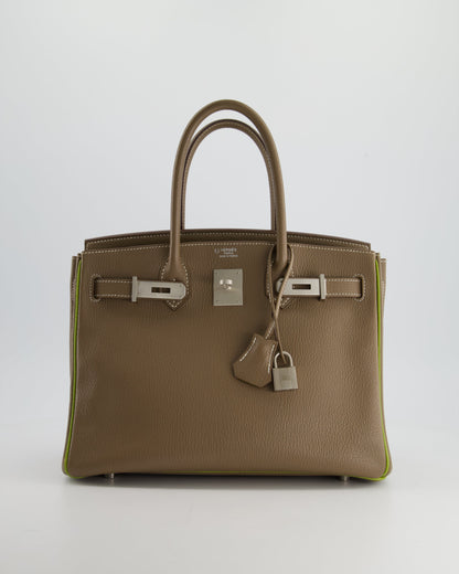 Hermès HSS Birkin Bag 30cm in Etoupe/ Vert Anis Chèvre and Brushed Palladium Hardware