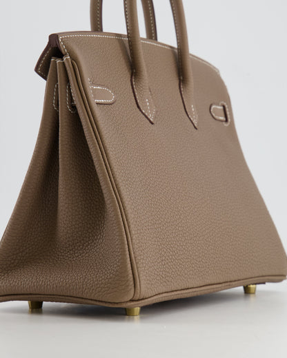 *RARE* Hermès Birkin 25cm Retourne Bag in Etoupe Togo Leather with Gold Hardware