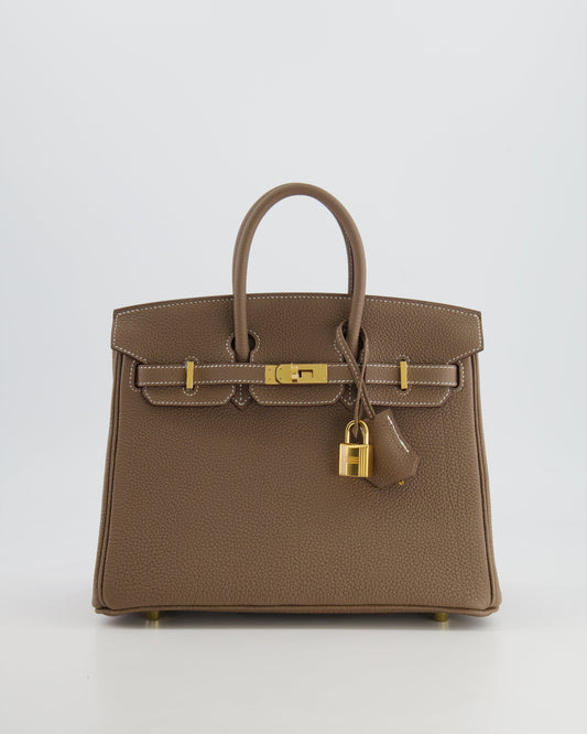 *RARE* Hermès Birkin 25cm Retourne Bag in Etoupe Togo Leather with Gold Hardware