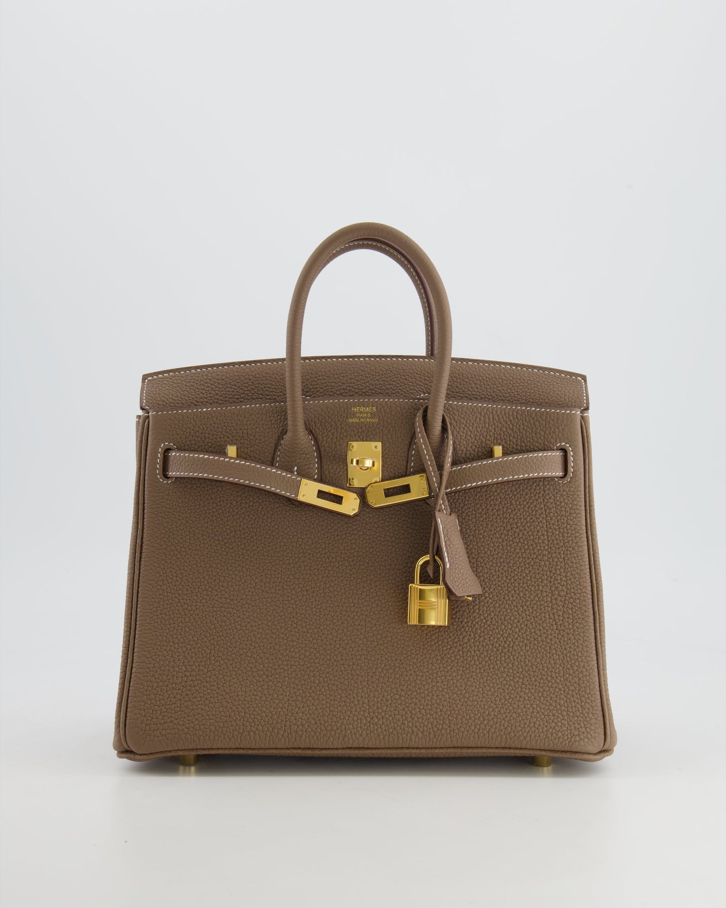 *RARE* Hermès Birkin 25cm Retourne Bag in Etoupe Togo Leather with Gold Hardware