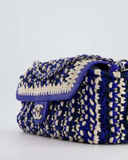 *RARE* Chanel Navy, Blue and Cream Crochet Flap Bag with Silver Hardware