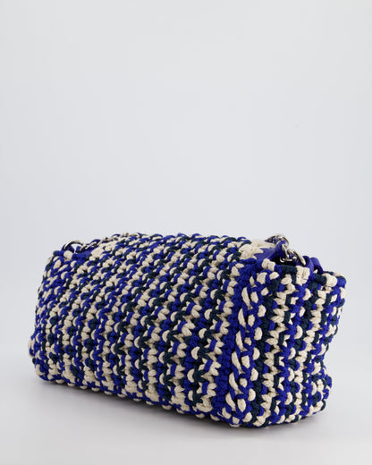 *RARE* Chanel Navy, Blue and Cream Crochet Flap Bag with Silver Hardware