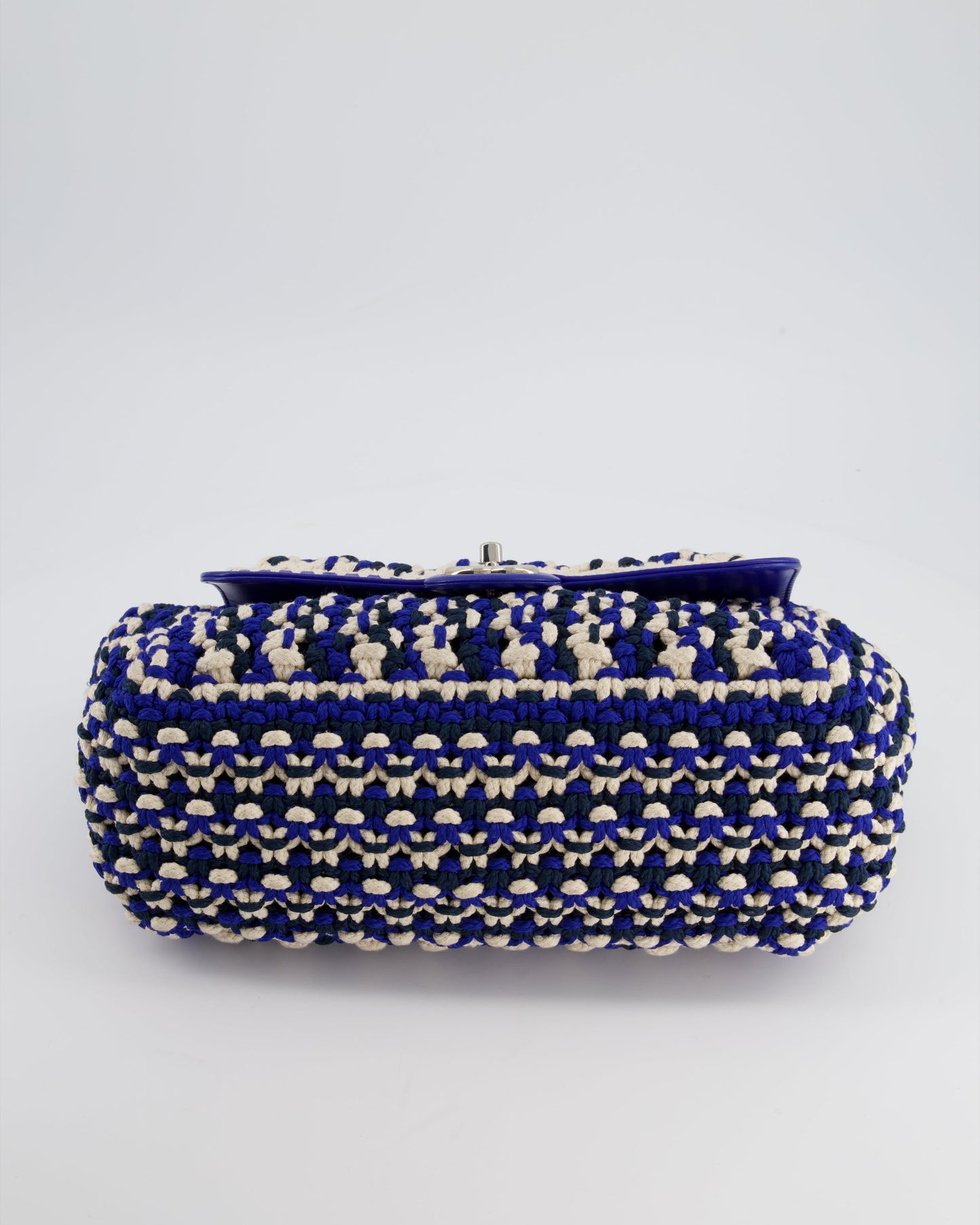 *RARE* Chanel Navy, Blue and Cream Crochet Flap Bag with Silver Hardware