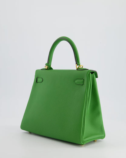 *RARE* Hermes Kelly Retourne Bag 25cm in Vert Yucca Togo Leather and Gold Hardware