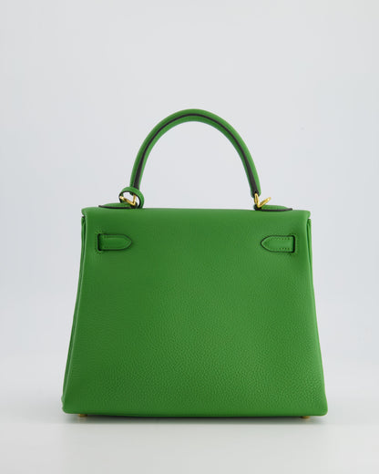 *RARE* Hermes Kelly Retourne Bag 25cm in Vert Yucca Togo Leather and Gold Hardware