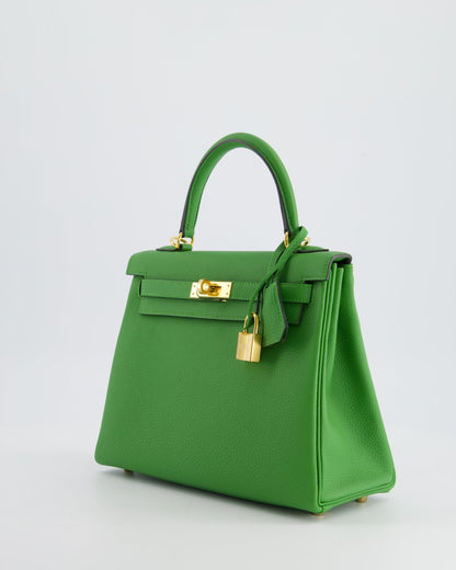 *RARE* Hermes Kelly Retourne Bag 25cm in Vert Yucca Togo Leather and Gold Hardware