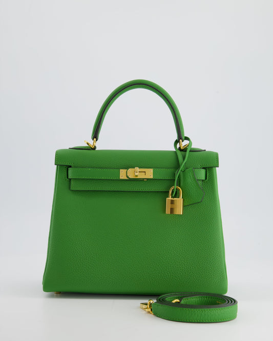 *RARE* Hermes Kelly Retourne Bag 25cm in Vert Yucca Togo Leather and Gold Hardware