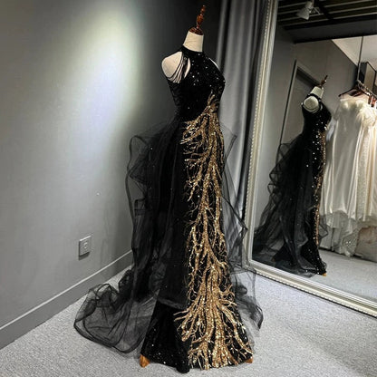 Sexy Mermaid Scoop Neckline Black Sequin Floor Length Prom Dresses P2401