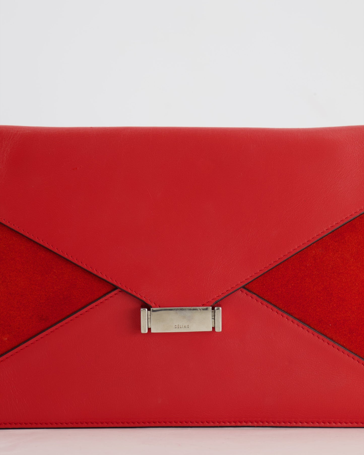 Céline Red Leather and Suede Envelope Pouch Bag with Silver Hardware