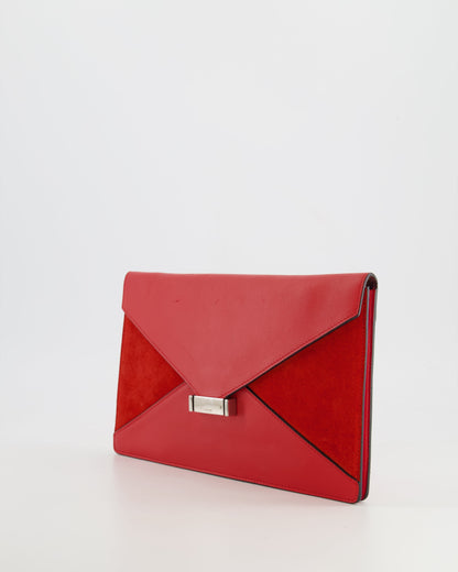 Céline Red Leather and Suede Envelope Pouch Bag with Silver Hardware
