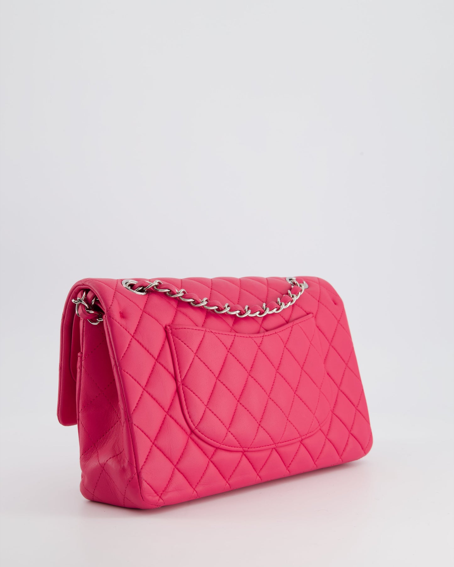 Chanel Hot Barbie Pink Medium Classic Double Flap Bag in Lambskin Leather with  Silver Hardware