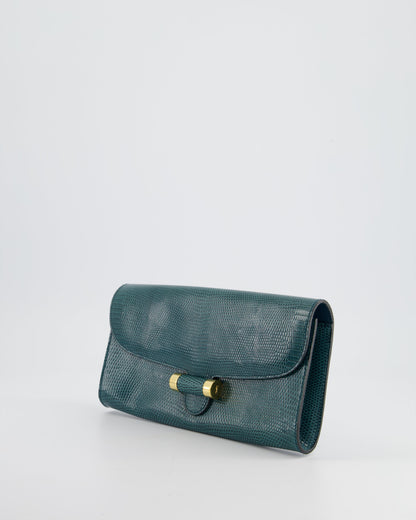 Yves Saint Laurent Emerald Green Lizard Clutch with Gold Hardware