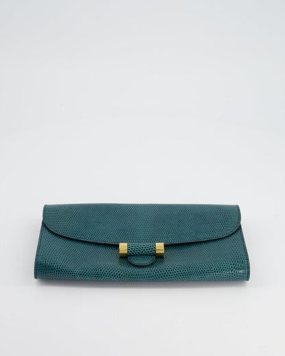 Yves Saint Laurent Emerald Green Lizard Clutch with Gold Hardware
