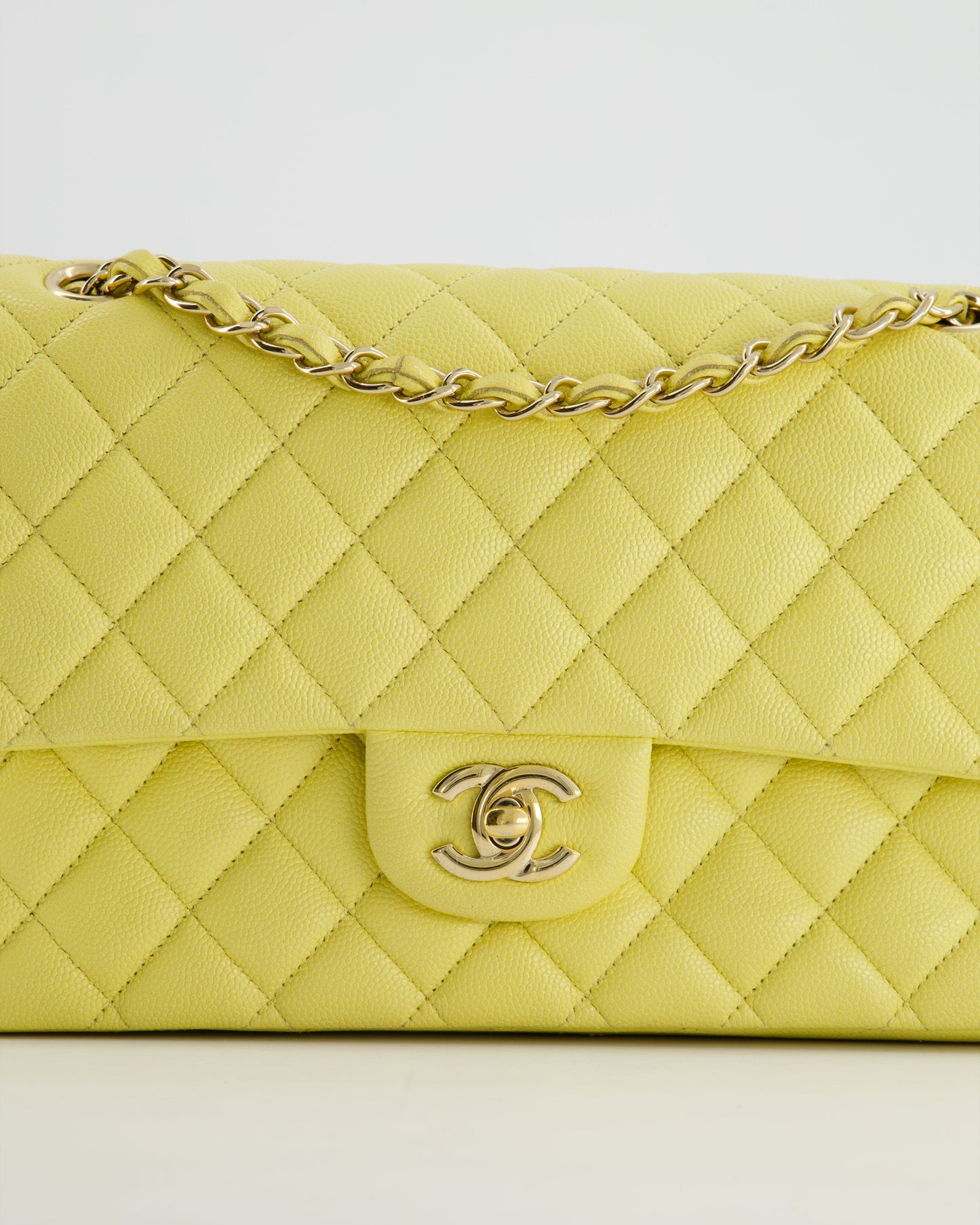 Chanel Sorbet Yellow Medium Classic Double Flap Bag in Caviar Leather with Champagne Gold Hardware
